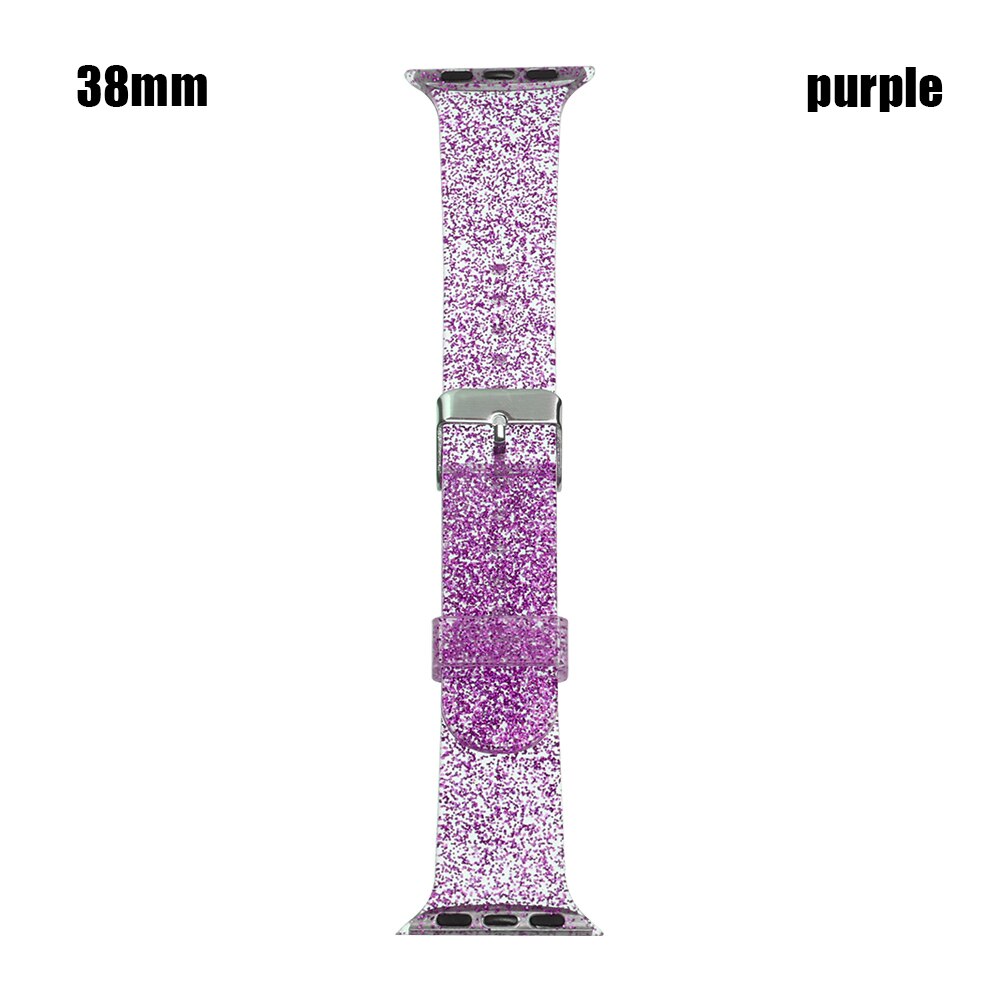 Adjustable Silicone Transparent Glitter Waterproof Band For Apple Watch 38mm 40mm Strap for Apple Watch i-Watch Series 1/2/3/4: 6 / 38(40)mm
