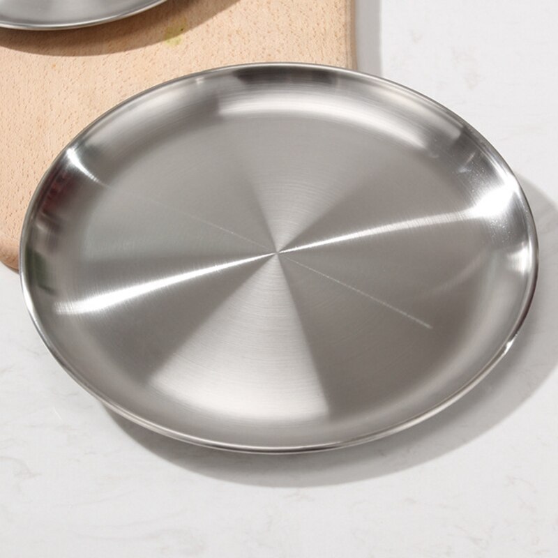 Diameter Circular Cold Plate Disc Stainless Steel Flat Plate Dishware Thickened Shallow Tray Restaurant Plate Flat Dish