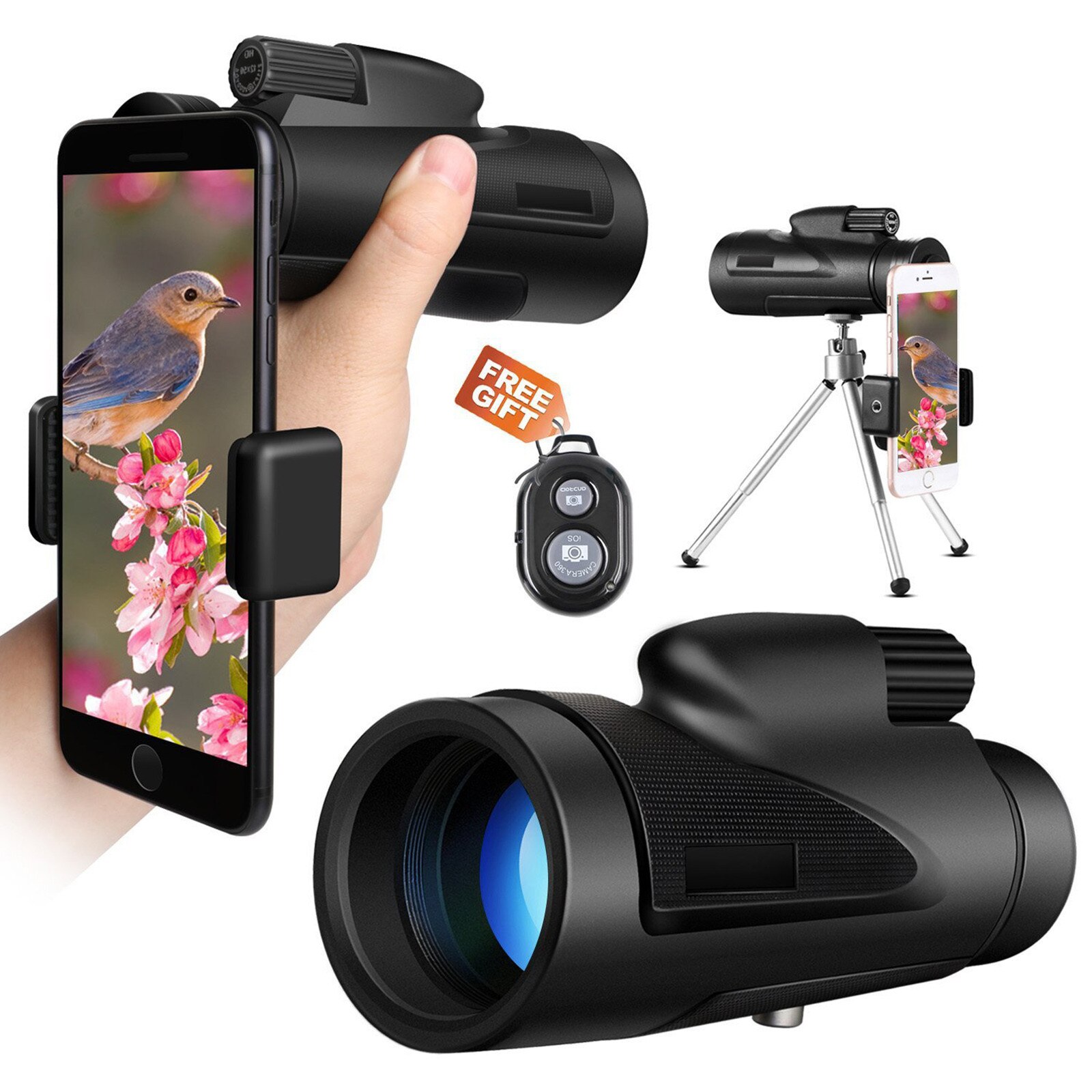 40x60 Low Light Night Vision Monocular High-definition High Magnification Telescope + Adjustable Tripod + Phone Holder