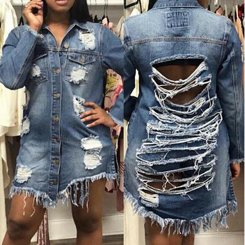 Women's Hole Patch Denim Jackets Lady Long Sleeve ... – Vicedeal