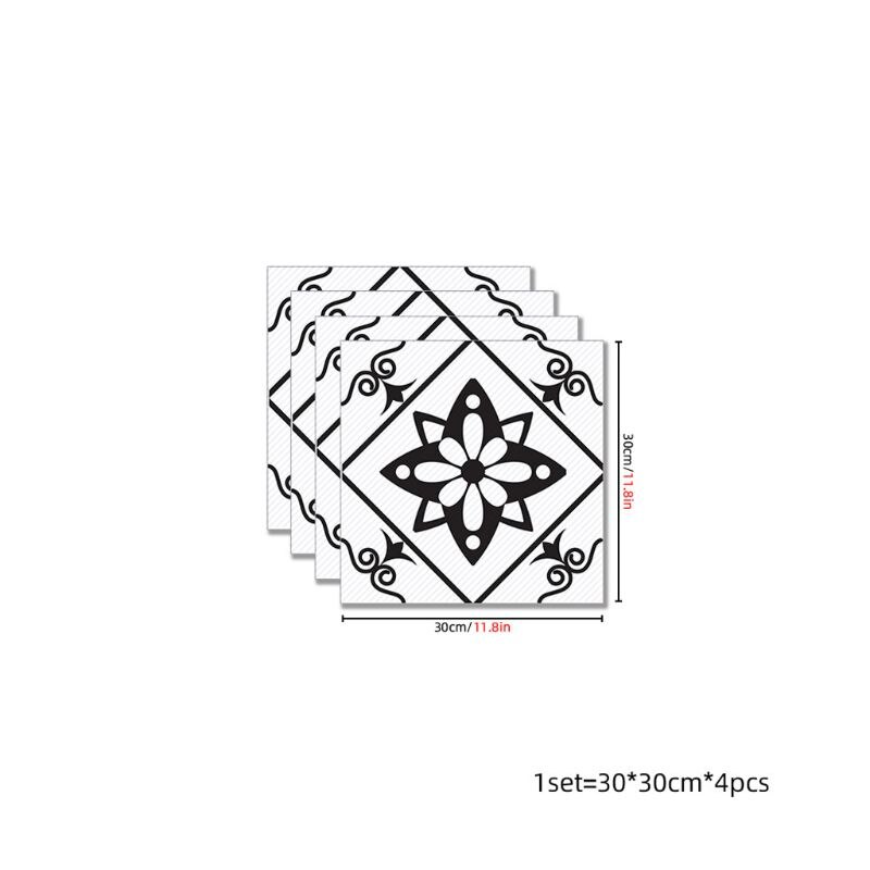4 stuks zwart-witte bloem pvc keramische tegelstickers antislip keper vloerlijm  m0xd