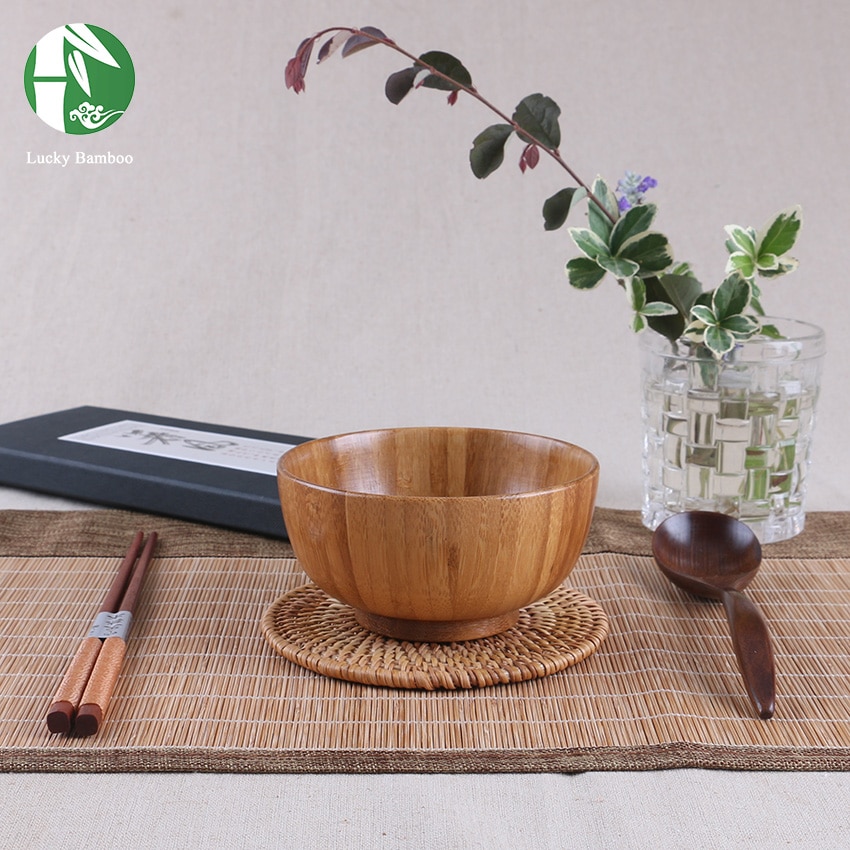 Gran Tazón de sopa de azufaifa de madera hecho a mano contenedores de comida saludable platos de cena tradicionales estilo japonés Bassie Vintage