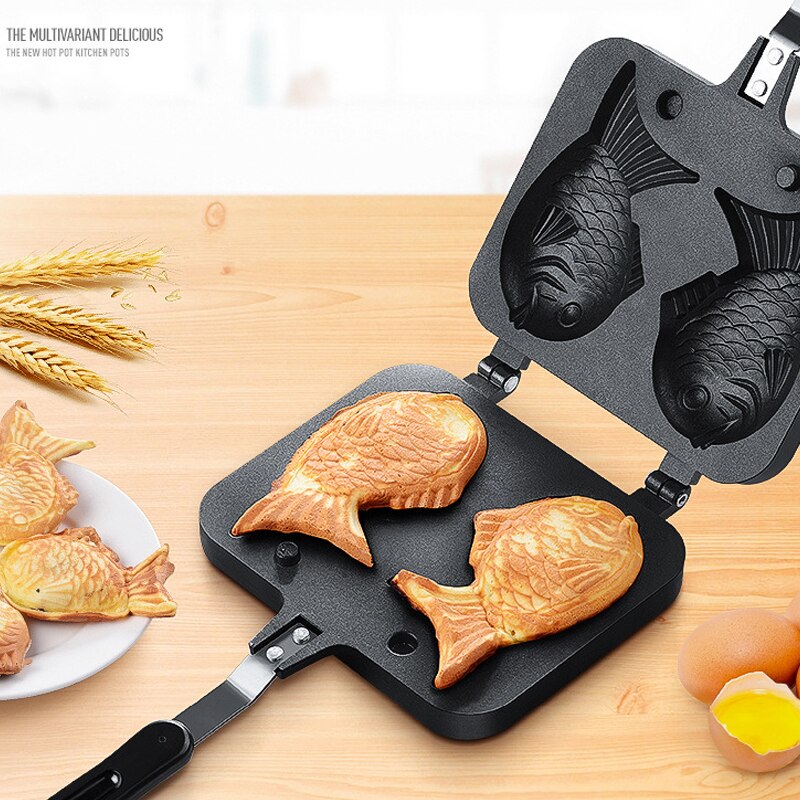 ALDKitchen Taiyaki Waffle Maker Plancha De Gofre En Forma De Pez Antiadherente 6 Piezas Peces De Boca Cerrada