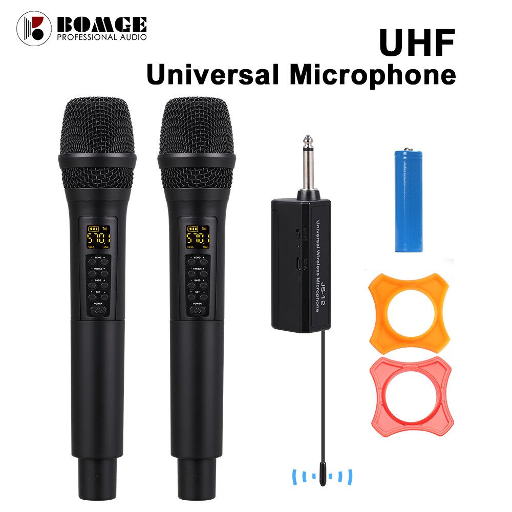 Uhf Draadloze Opname Karaoke Microfoon Draadloze 2 Microfoons Speler Handheld Mic Echo Treble Bass Kanaal Geselecteerd Met Receicer