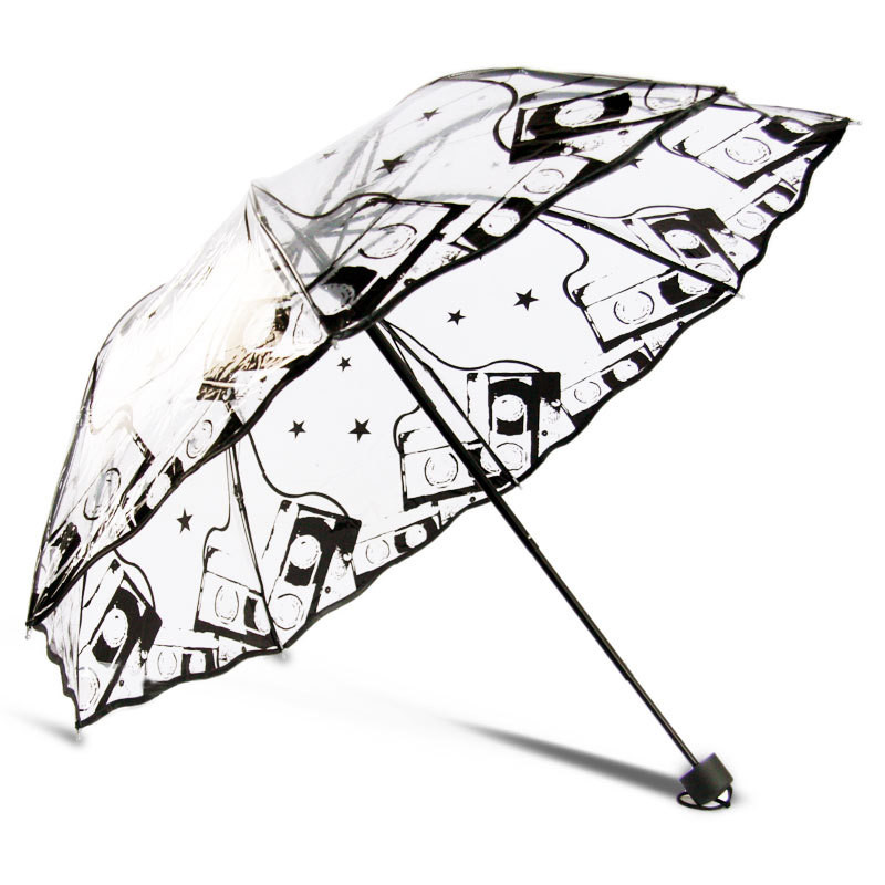 Paraguas de lluvia Multicolor para mujer, sombrilla transparente con estampado de flores de cerezo, mariposa Sakura, tres pliegues, 1 unidad: 02
