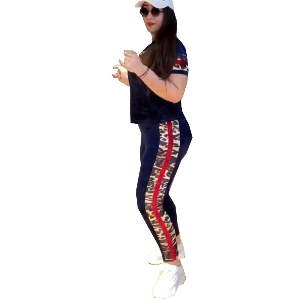 Dashiki African Spring Summer Velvet Two Piece Sets Women Tops And Pants Matching Set Leopard Print Tracksuit Women Sets: Blue / XXXL