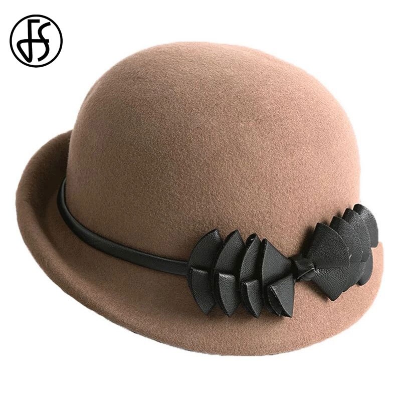 FS 100% Australian Wool Hat Women Lady Autumn Winter Chic Irregular Brim Fedora Hats Black Woman Party Formal Top Felt Caps