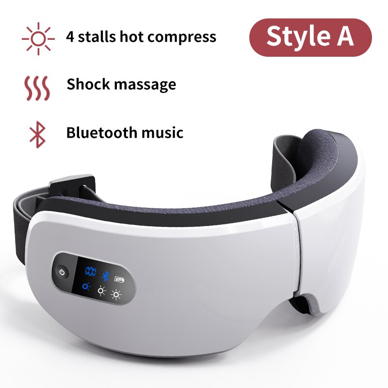 Masajeador de ojos inteligente recargable, masajeador Facial con Bluetooth, música, plegable, presión de aire, calefacción, relajación: A