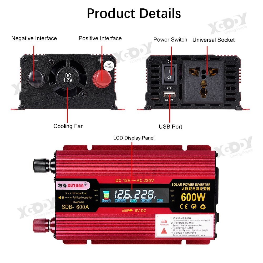 Xuyuan 1500w onduleur voiture convertisseur de puissance Inversor 12 V 110 V pour voiture ménage bricolage 1500w 1000w 600w onduleur Us adaptateur