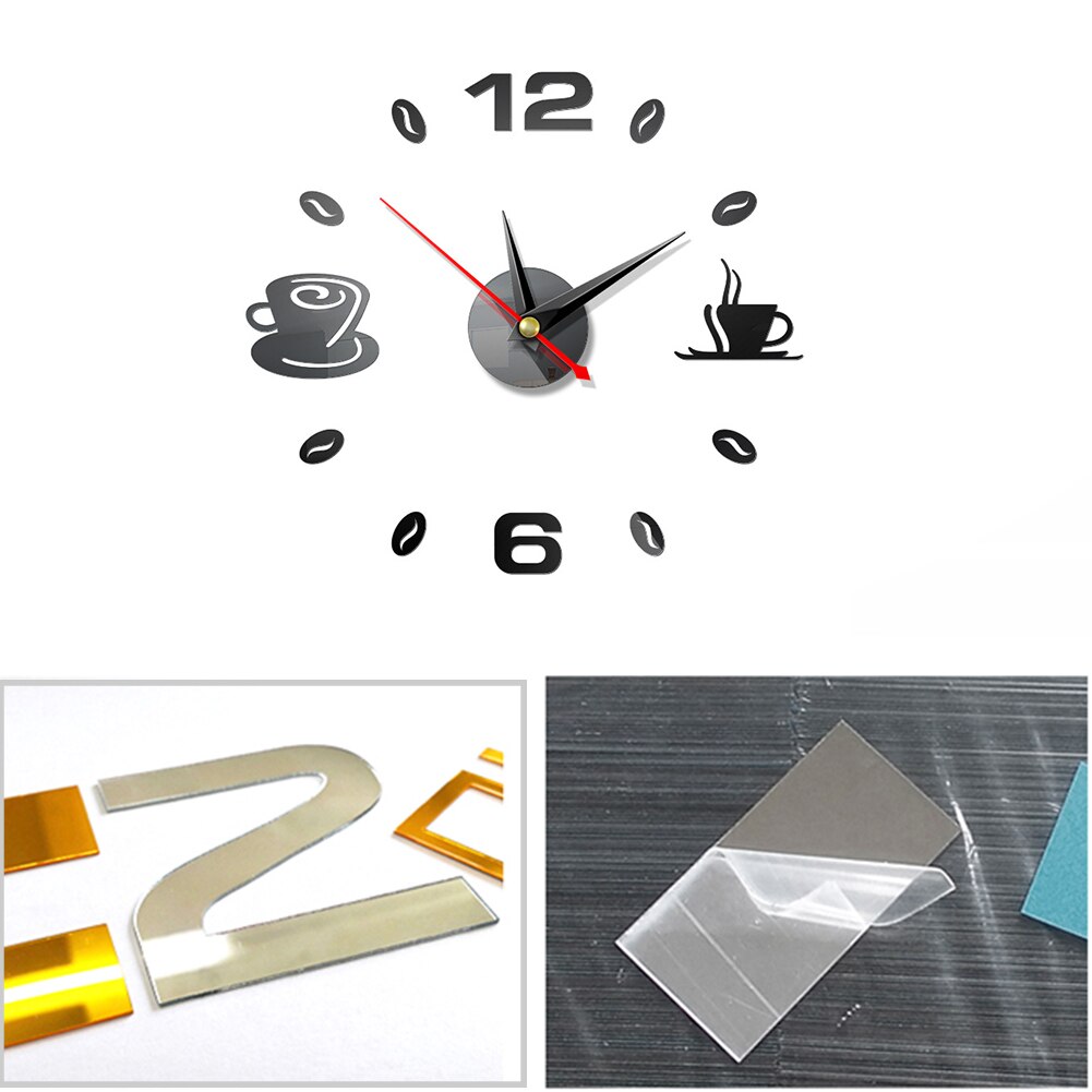 Horloge murale muet miroir analogique maison acrylique tasses à café décor Art bricolage cuisine 3D moderne étanche horloges auto-adhésif