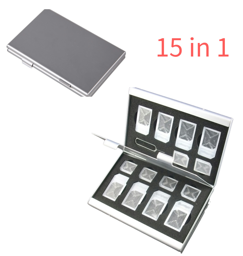 Porte-carte mémoire 6/12/15/16 en 1, mallette de rangement Portable, boîte en aluminium argenté, accessoires pour cartes mémoire SD TF: Violet clair