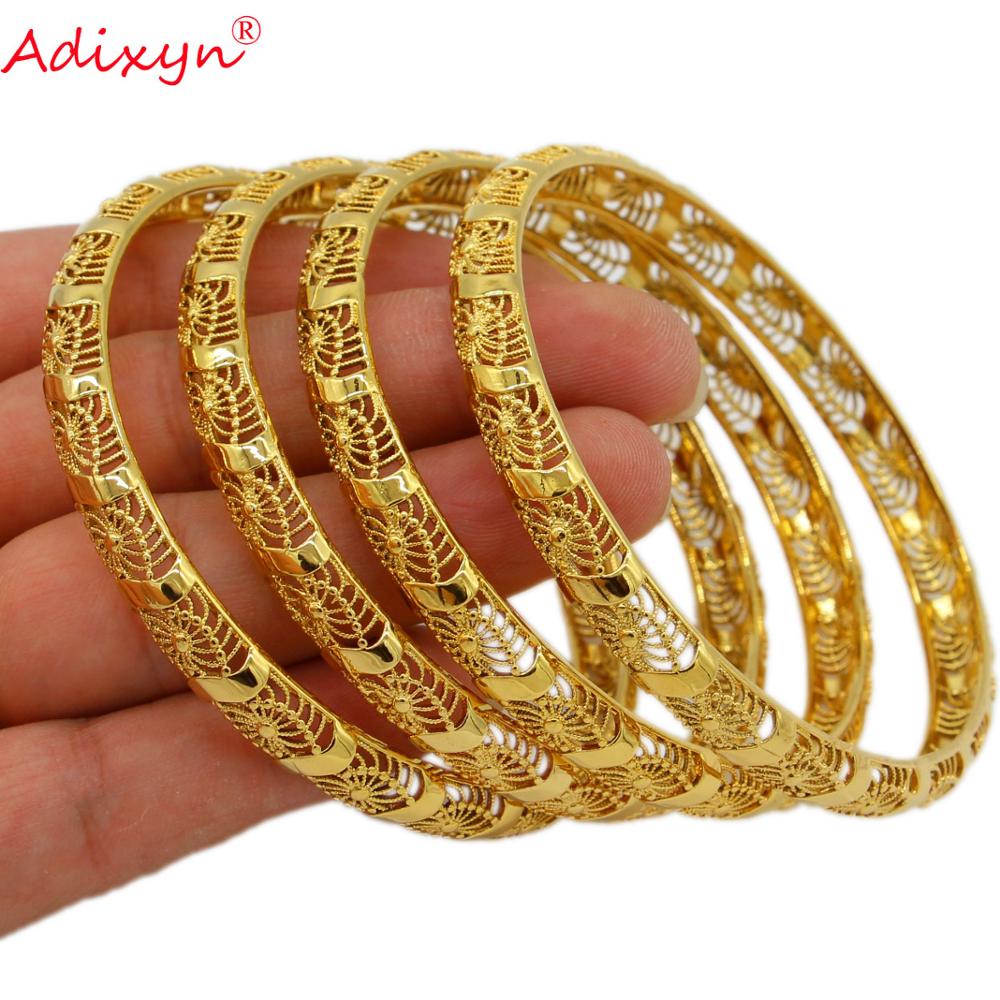 Adixyn 4pcs/lot Dubai bangles Women Jewelry Ethiopian Gold Color Copper Luxury Bracelets Bride Girls Party