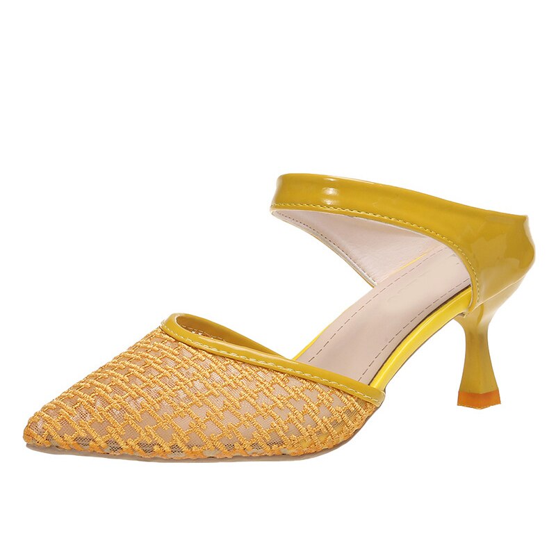 Dames slippers met hoge hak dames slippers dames slippers dames buitenschoenen dames sandalen puntige neus zomer: Geel / 5