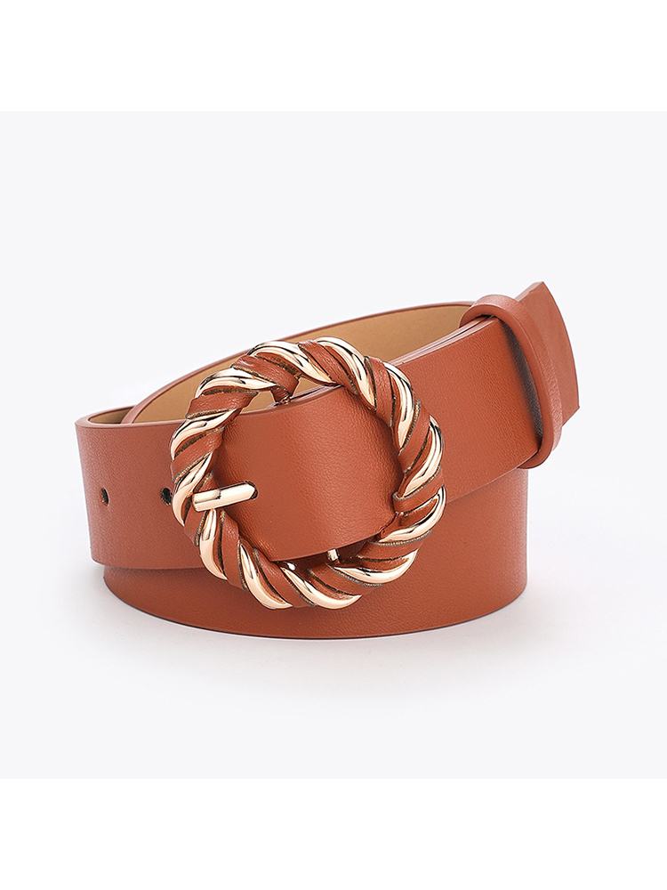 2022 Women Belt PU Leather Metal Pin Buckle Belts For Ladies Waist Belt Twist Ring Buckle Dress Jeans Waistband: Camel