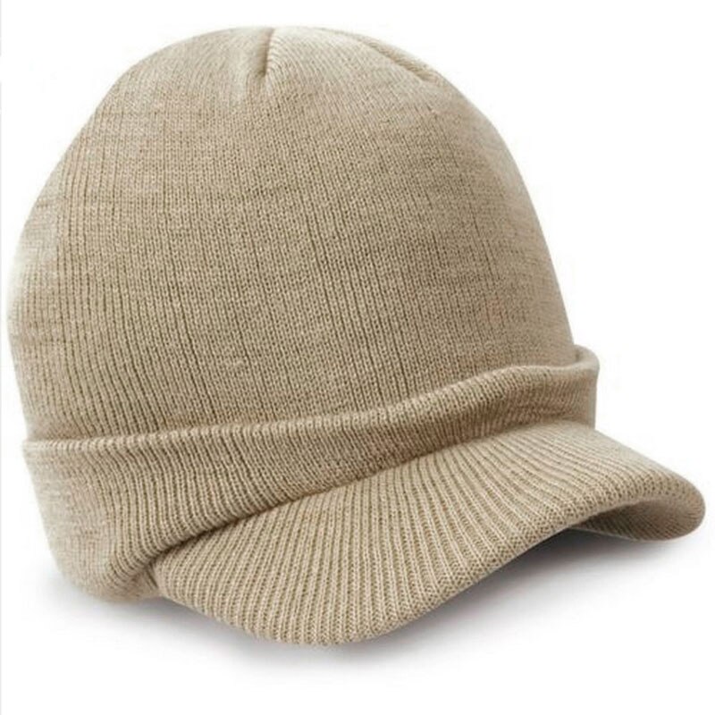11 Color CoMen Warm Baggy Crochet Visor Brim Beanie Ski Cap Baggy Oversized Knit Skull Hat Sport Peaked Cap: Beige