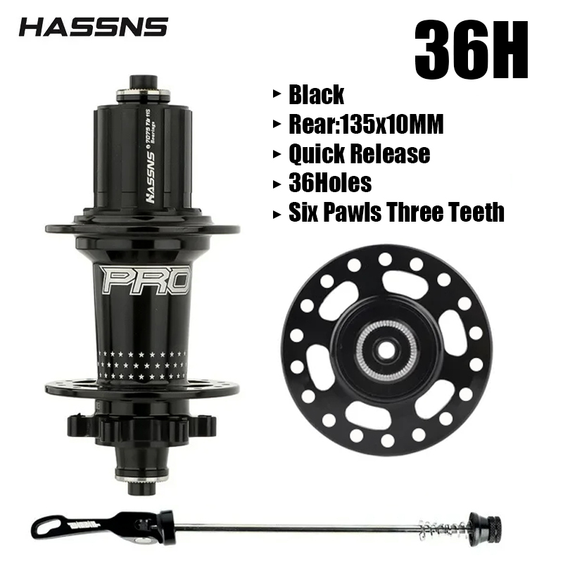 HASSNS Pro 7 36H/32H Hub Bearing MTB Bike 36Holes Freehub Rear Hub for Four Palin 7-12 Speed Noisy Cube Bicycle 6 Pawl Hubs