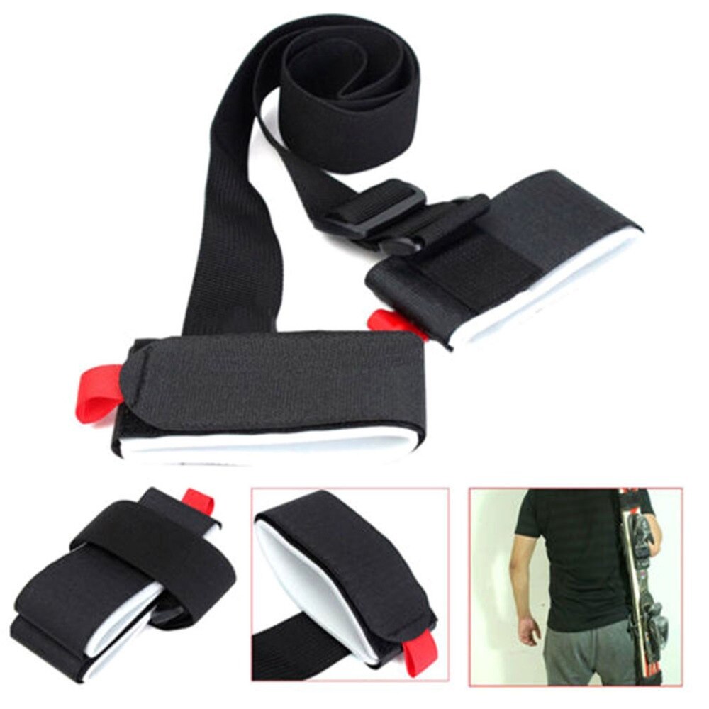 Outad justerbar skistang skulderholder lash håndtag stropper porter krog løkke beskytte sorte nylon ski håndtag rem tasker