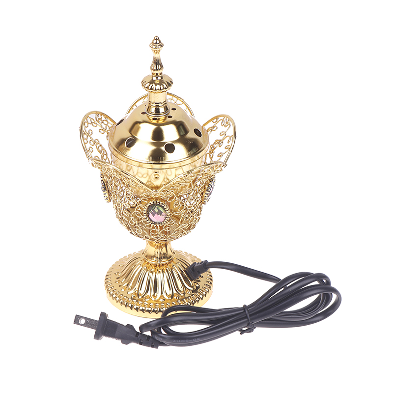 Metall innendørs brenner fra midtøsten kirke elektrisk røkelseskar metallbrenner vintage sandeltrebrenner (eu-plugg)