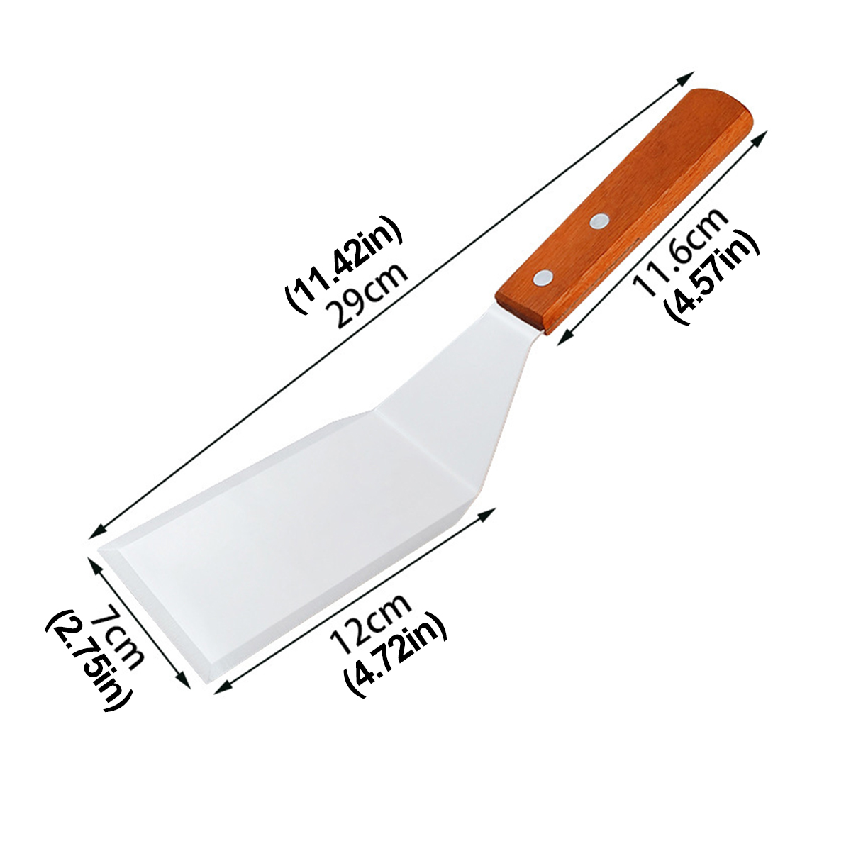 Houten Handvat Roestvrijstalen Frituurspatel Driezijdige Spatel Pizza Spatel Ijzeren Plaat Barbecue Spatel Bbq Bakgereedschap