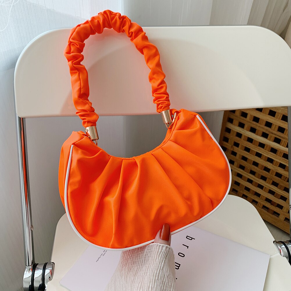 Mode Vrouwen Geplooide Effen Kleur Onderarm Schoudertas Casual Dames Top-Handvat Kleine Hobos Handtassen Purse