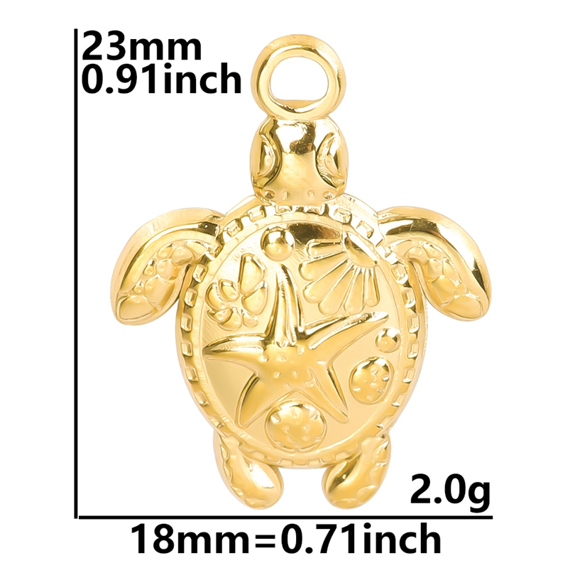 Colgante de acero inoxidable para la fabricación de joyas, dijes de animales marinos, concha, estrella de mar, Tortuga, tiburón, mariposa, Color dorado, 5 unidades por lote