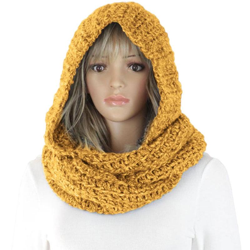 Winter Knitted Scarf For Ladies Keeping Warm Solid Shawl Wraps Hat Scarf Dual Purpose Cape