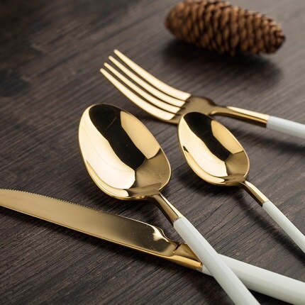 Cuchara plateada Platinum, cuchillo, vajilla de tenedor occidental, tres juegos completos de cuchara larga de fruta de acero inoxidable 304 para comer bistec
