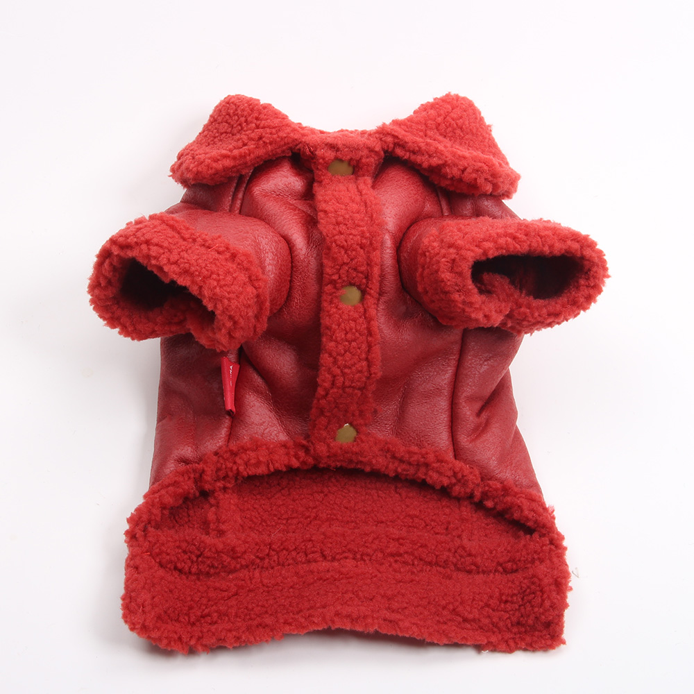 Casaco de inverno para cachorro jaqueta de couro sintético lã quente para cachorro de estimação roupa quente roupa