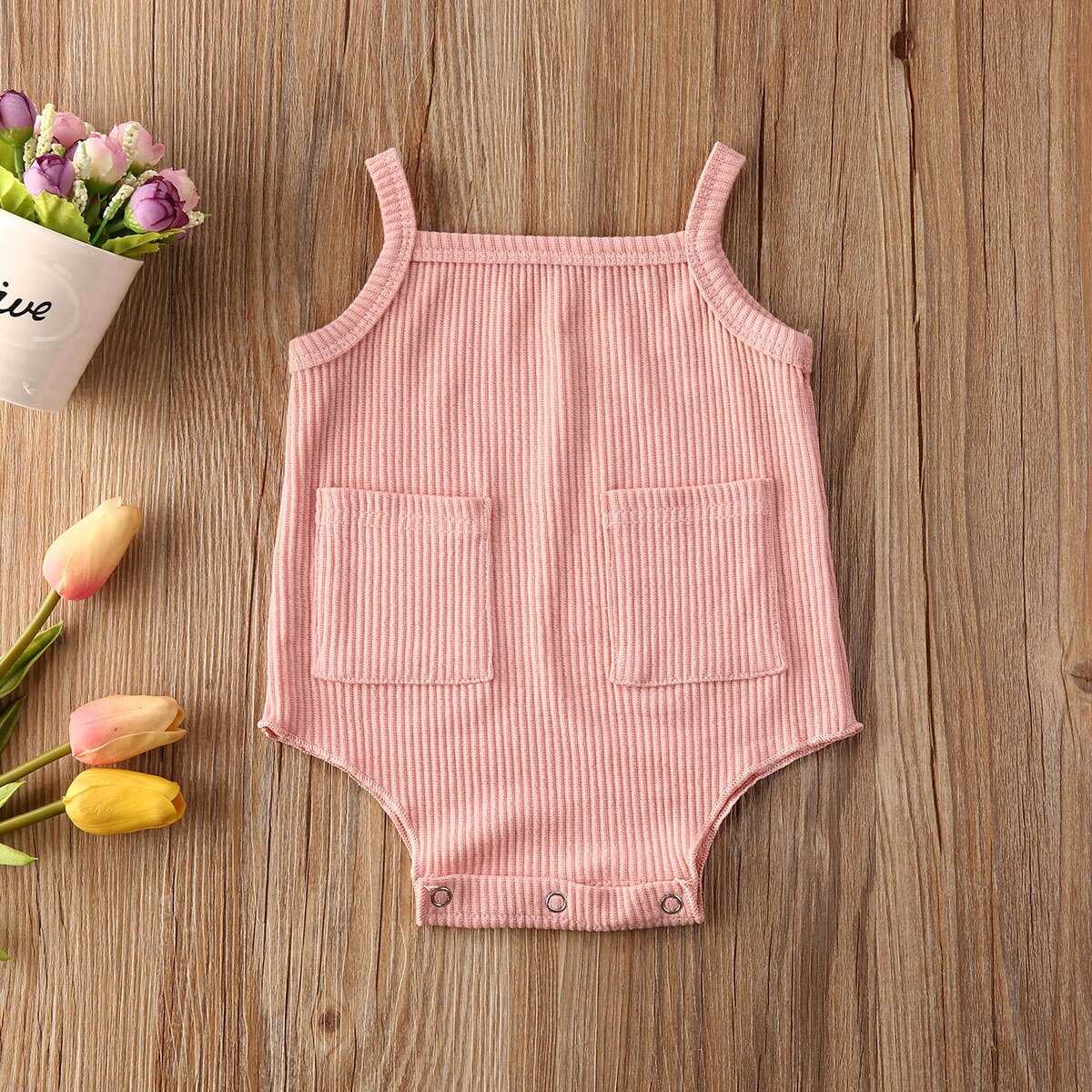 0-18M Newly Summer Infant Baby Girls Boys Jumpsuits Solid Pocket Sleeveless Bodysuits 2 Colors