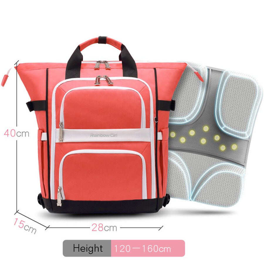 Rainbow girl student bag casual lightweight ridge large-capacity personality waterproof backpack trend shoulder bag: red