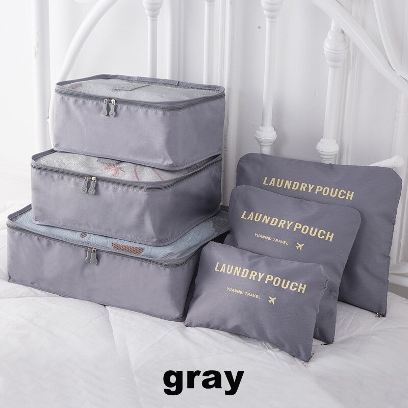 6PCS/Set Travel Accessories Packing Organizers Travel Mesh Bag In Bag Luggage Organizer Packing Cube Organiser for Clothing N117: gray