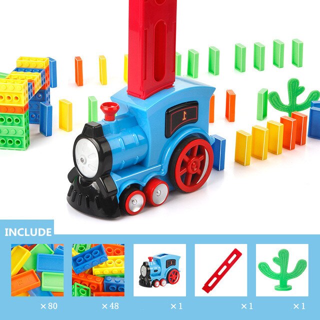 Dominos voiture électrique modèle Juguetes véhicule éducatif maison jouets blocs Train Domino jeu pour enfants garçon fille: blue-128domino
