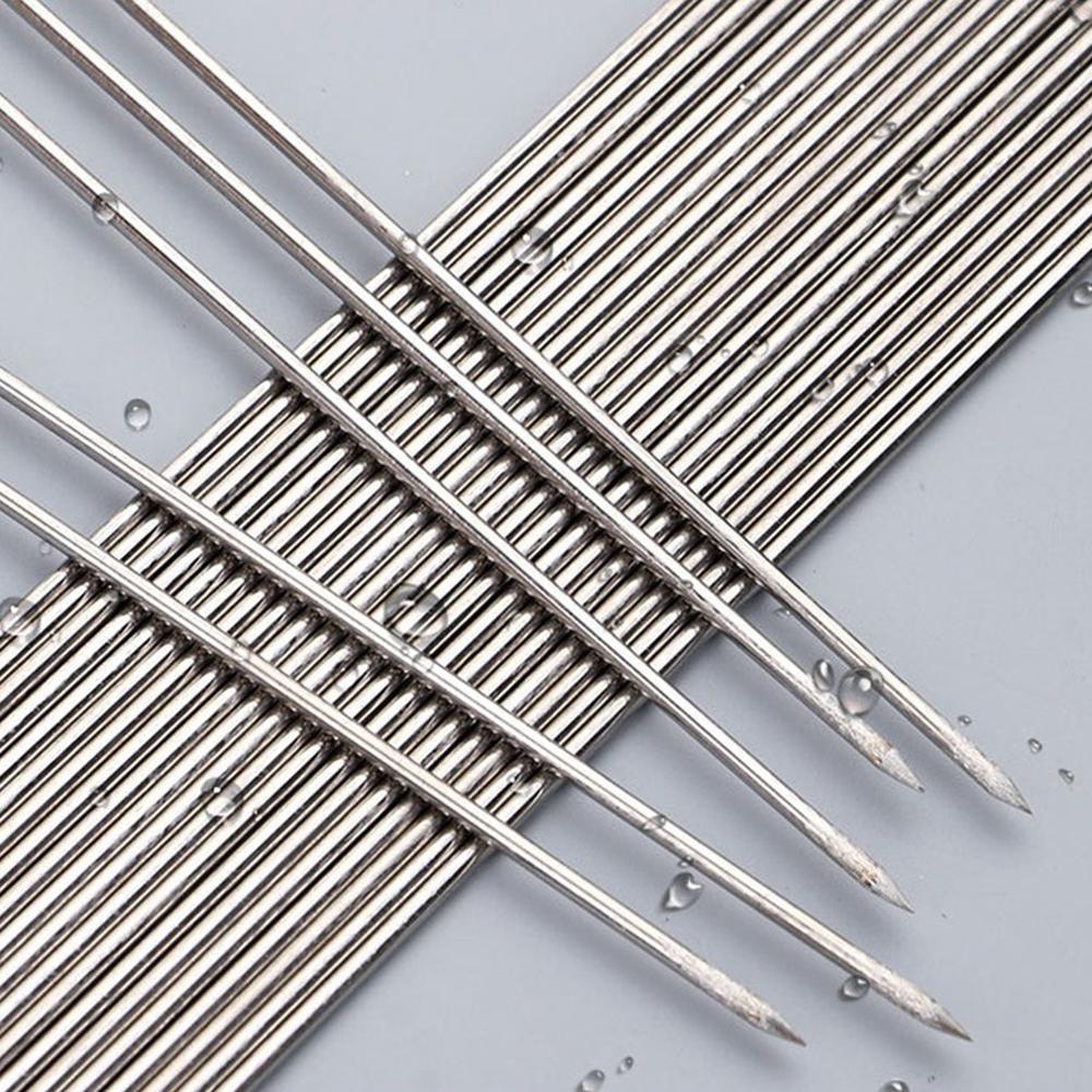 100Pcs Rvs Barbecue Naald Bbq Barbecue Platte Ronde Spiesjes Bbq Naald Anti-Slip Handvat Barbecue Teken