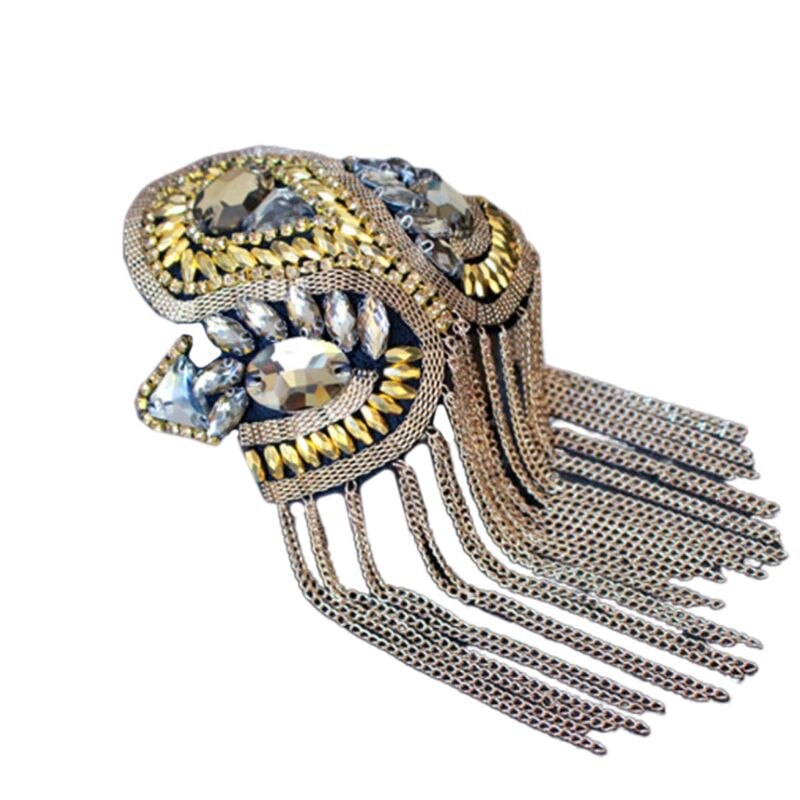 Femmes enfants à la main épaule Badge strass perlé métal glands épaulettes L4ME