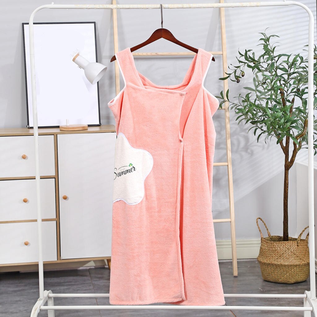 Damski szlafrok kąpielowy czepek ręcznikowy miękka, poręczna, chłonna spódnica kąpielowa: różowy 2