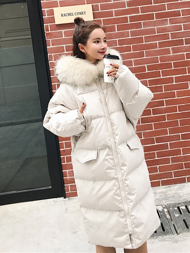 Manteau long rembourré au-dessus du genou pour femme en hiver, manteau coréen mi-long épais et ample