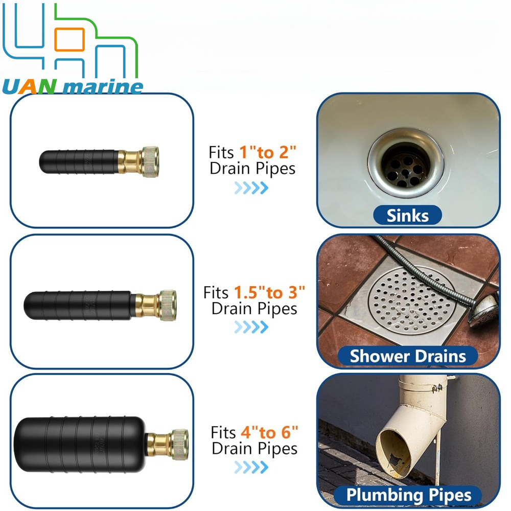 3 Pcs Drain Bladders Rubber Cleaning Bladder Fit 1" to 6" Pipes Blockage for Bathroom Drains Kitchen Sinks