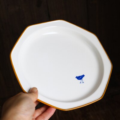 Stijl Retro Wit Oranje Rand Steranijs Handgeschilderde Egel Vogel Plaat/Blauwe Beer Onderglazuur Kleur: Bird Big Plate