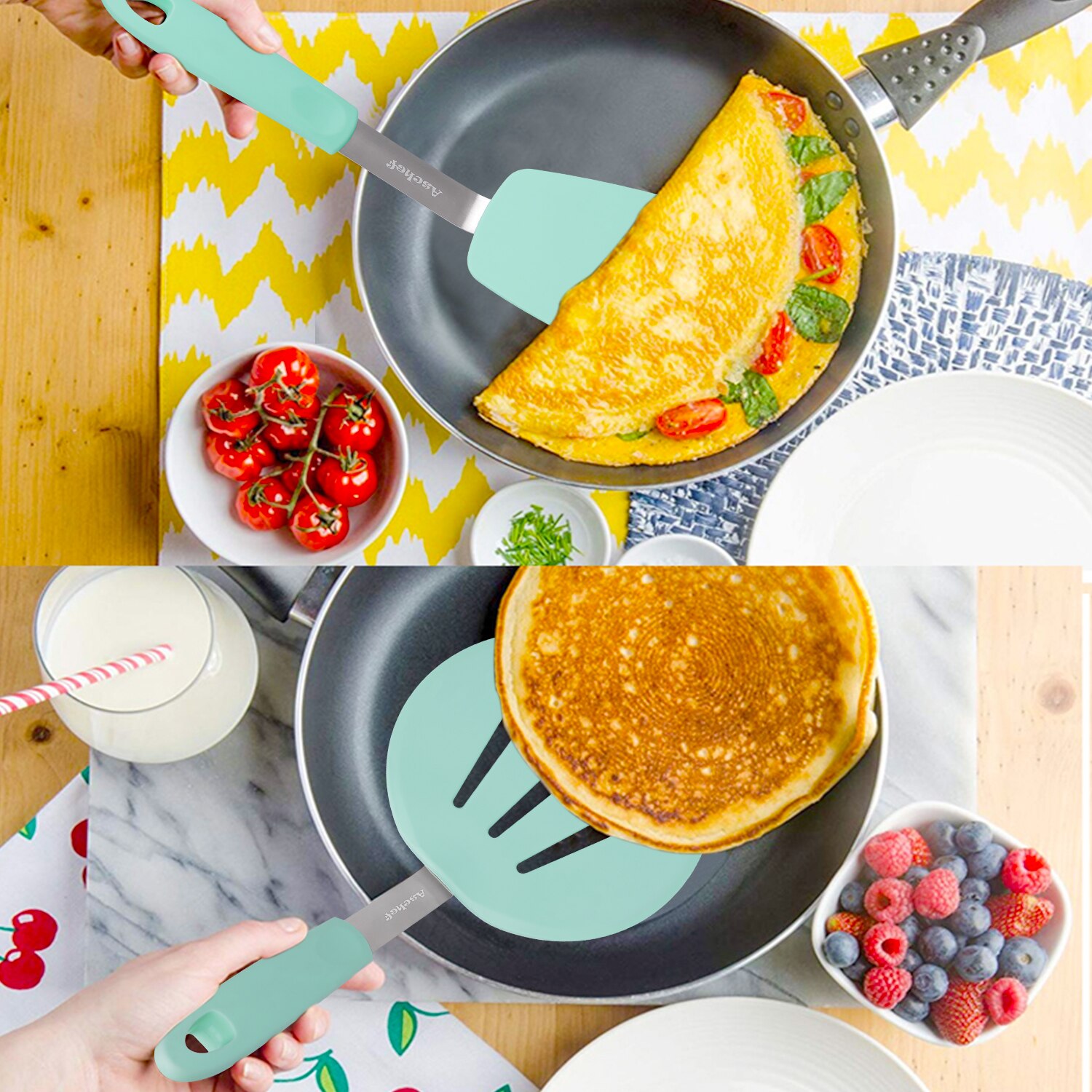 Premium cooking utensils Flexible Silicone Turner set Egg Pancake Fish and Flipper Spatula kitchen tools 5 pcs