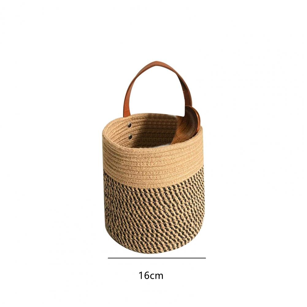 Woven Hanging Basket For Planters Rattan Wicker Baskets Garden Wall Decoration Wall-mounted Basket Storage Rack: Black18cm
