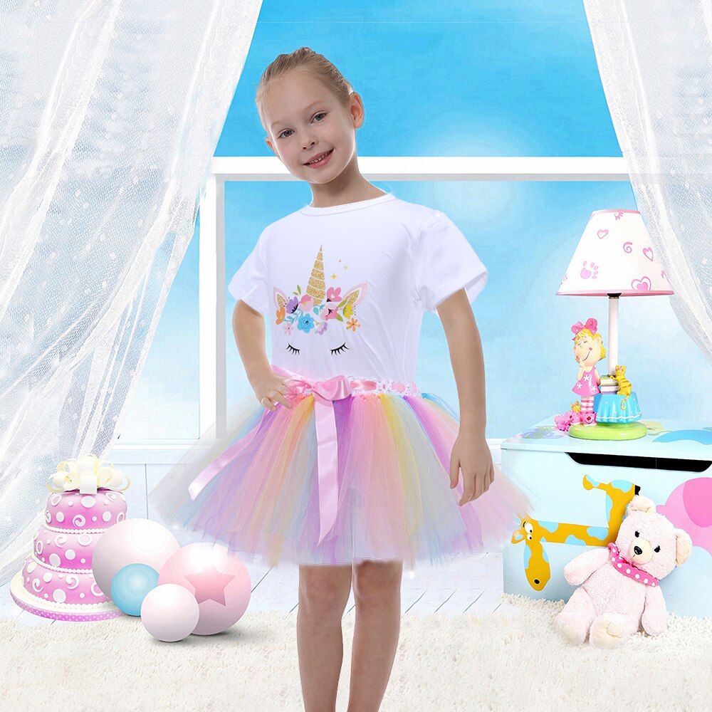 Lampa błyskowa sprzedaż puszysta krótka spódniczka dziewczyna dzieci Tutus krótka spódniczka dla dziewczynek tiulowa spódnica tutu dziewczyna jednorożec biała koszula spódnica letnia Tutus