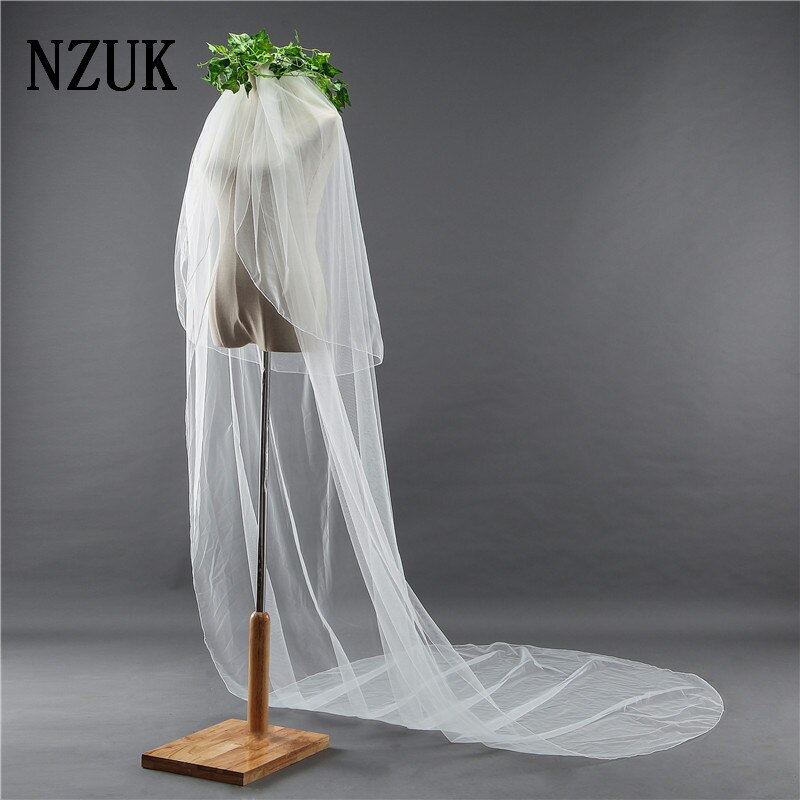 Velo De Novia De tul De 3 M De largo, velo De Novia nupcial con borde De cinta De dos capas, accesorios De boda, Velos De Novia Veu De Noiva Longo