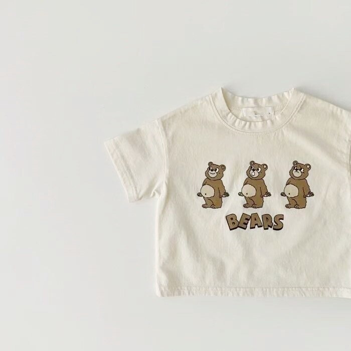 Koodykids Summer Baby Grils Boys Short Sleeve Shirt Loose Soft Cotton Shirt Cute Bear Printed Toddlers Summer T-Shirts: color 1 / 3T