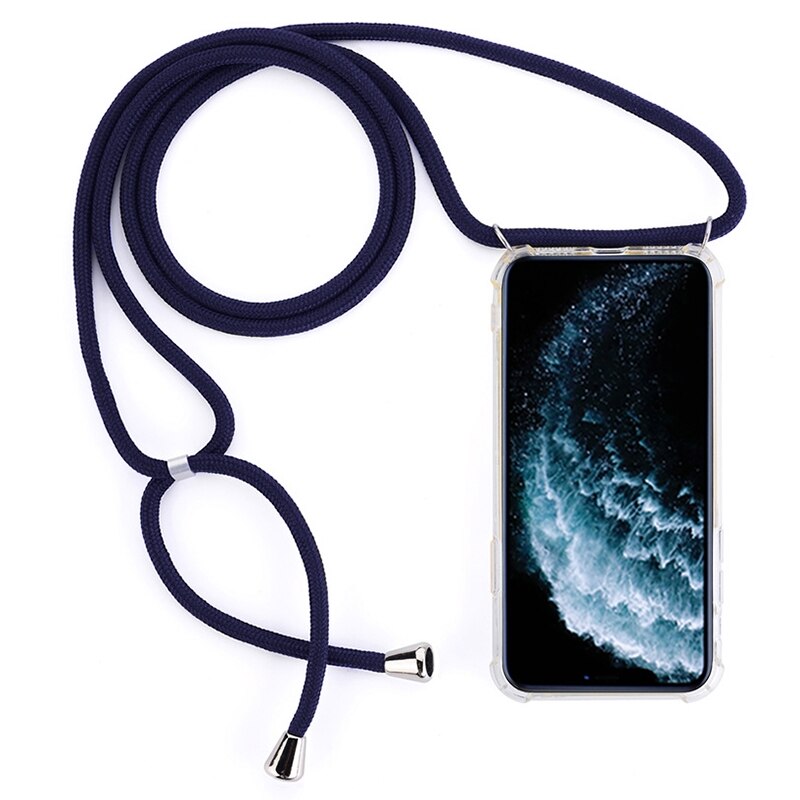 A quattro Angoli Anti-Caduta Trasparente TPU Cassa Del Telefono Mobile Con La Cordicella per il iPhone 11 Pro Max: Navy Blue