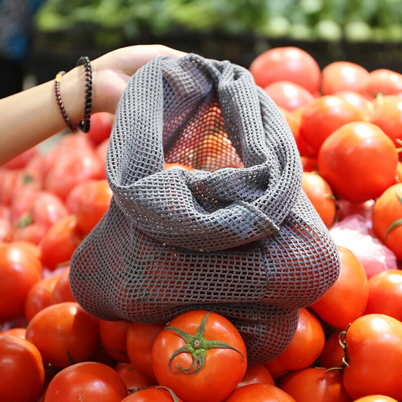 Bolsa de malla de algodón reutilizable bolsas de verduras Eco Produce bolsa de malla de algodón bolsa de almacenamiento de verduras reutilizable bolsas de la compra con cordón