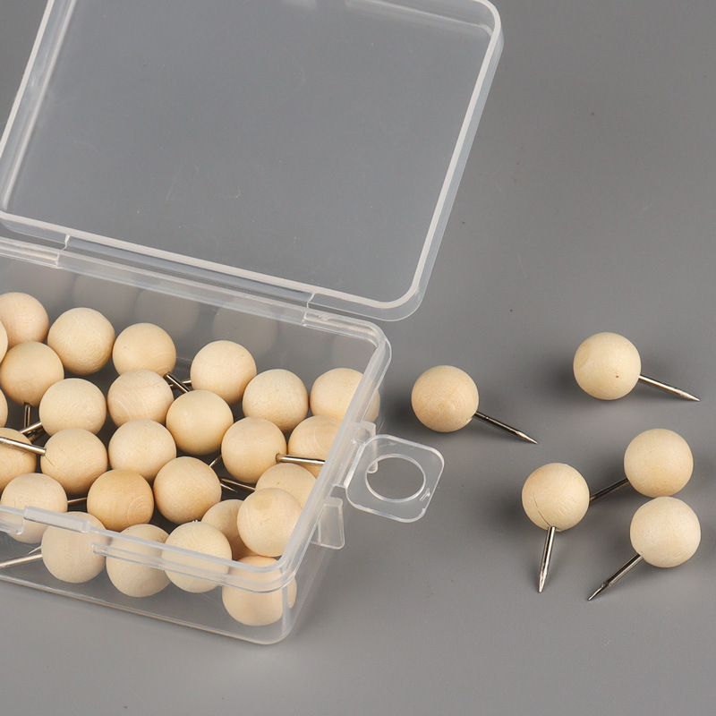 1Box Wood Push Pin Decoration Thumb Tacks Wooden Head Pin Wood Map Tacks Marking Pin For Cork Boards Bulletin DIY Craft Projects: Ivory