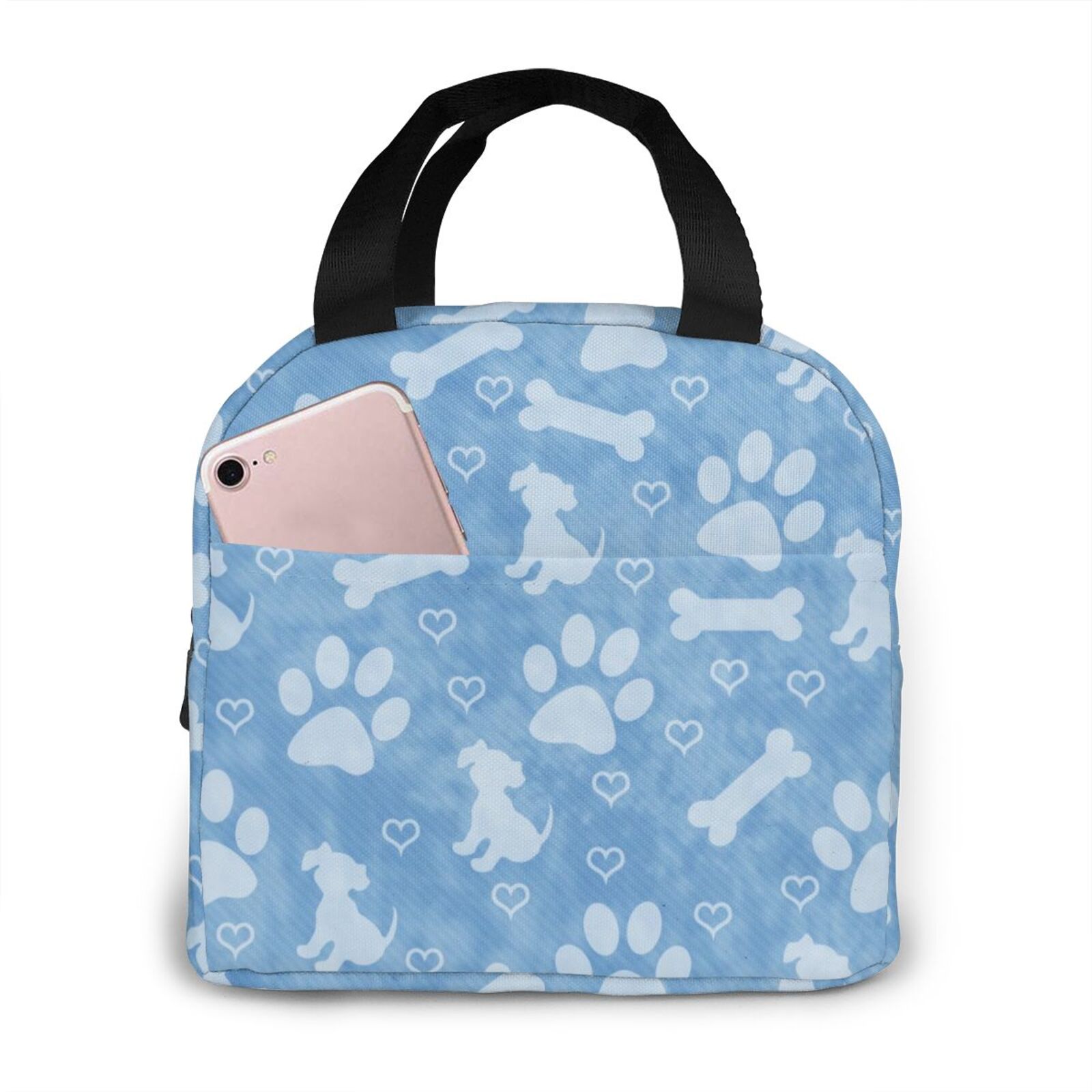 Bunte Hunde Pfoten Kühler Mittagessen Kasten Tragbare Isolierte Mittagessen Tasche Thermische Lebensmittel Picknick Mittagessen Taschen: Schwarz2