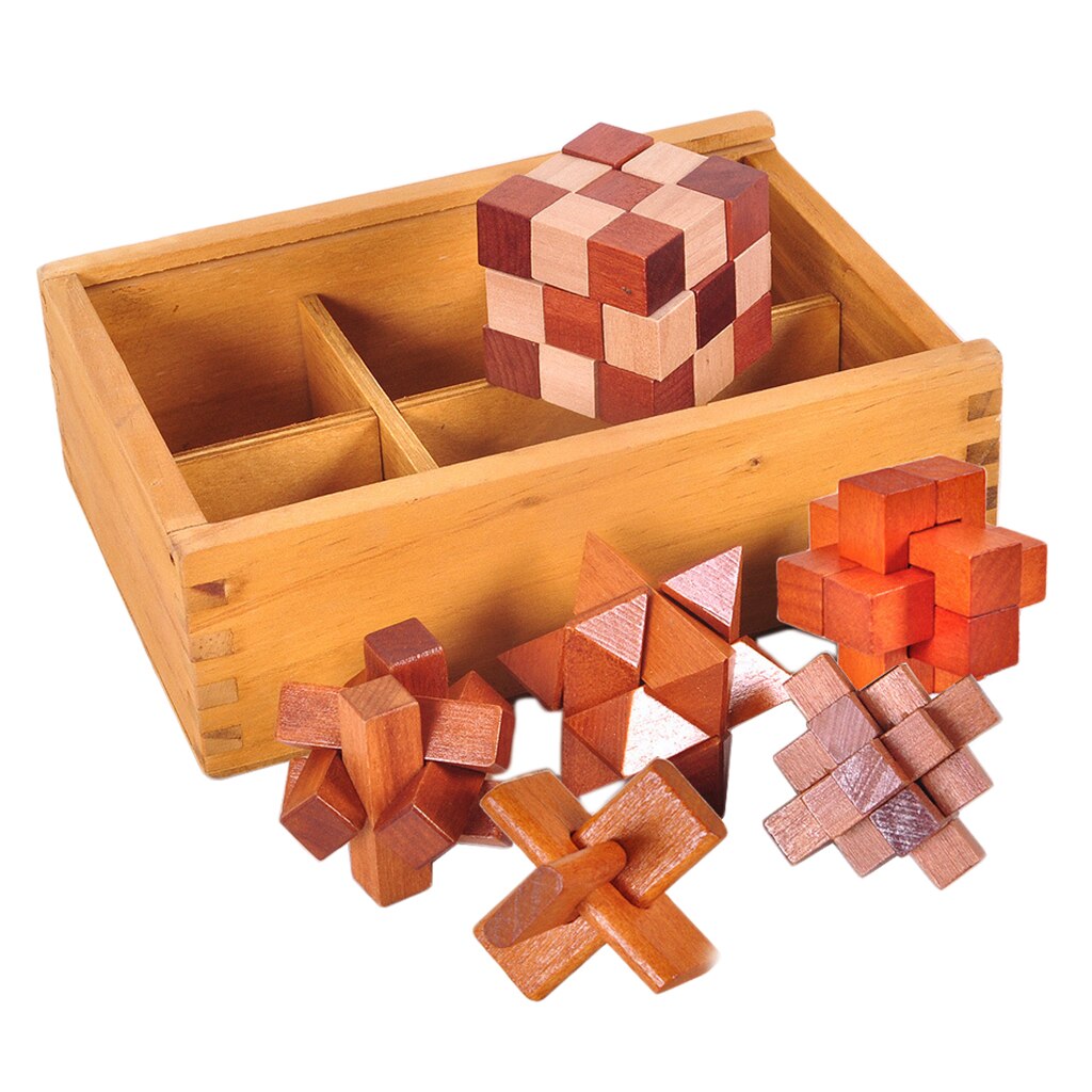 1 einstellen/6 Stück Luban Schloss Holz Spielzeug Aus Holz Intelligenz Spielzeug IQ Gehirn Teaser