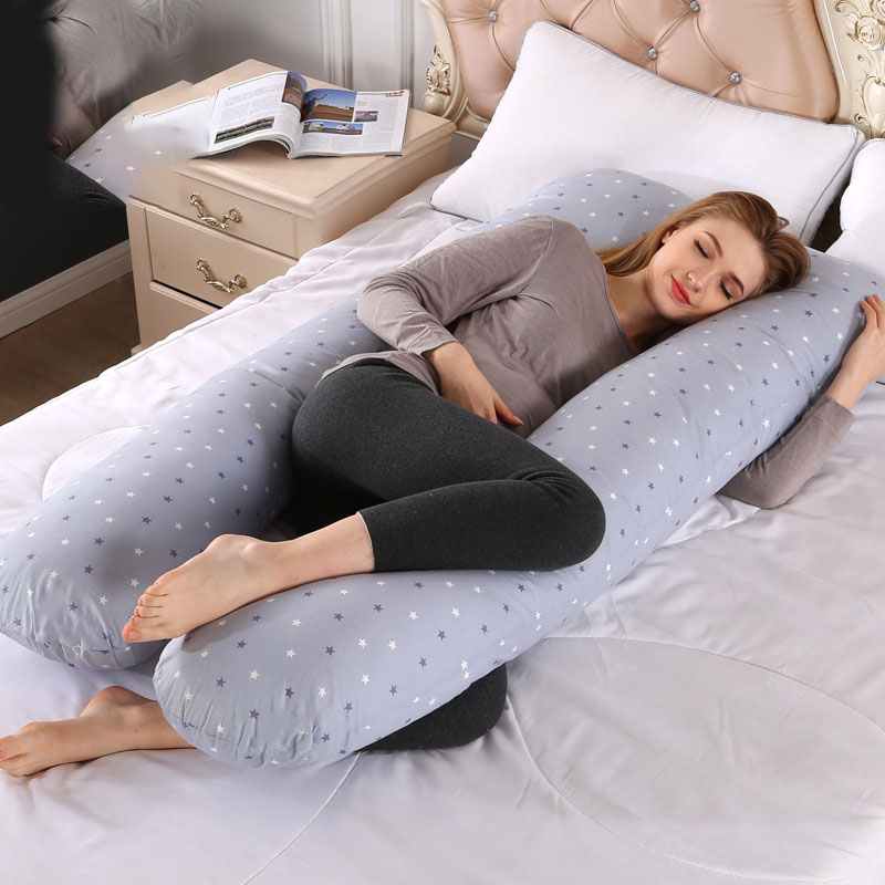 Maternidad en forma de U almohada de las mujeres embarazadas Prenatal y Postnatal cojín multifuncional protección de cintura cuerpo almohada dormir cojín: AF416gray