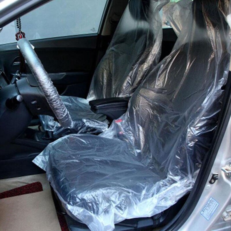 50 unids/set automotriz de asiento de plástico de mantenimiento del vehículo belleza desechables de automoción cubierta de asiento de coche el polvo y la suciedad